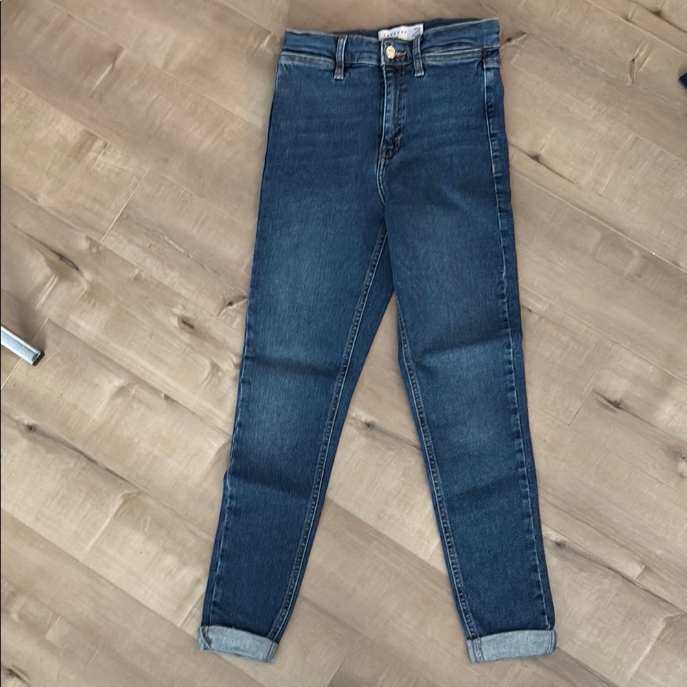 Topshop Blue Ankle Cropped Jeans with Distressed Details